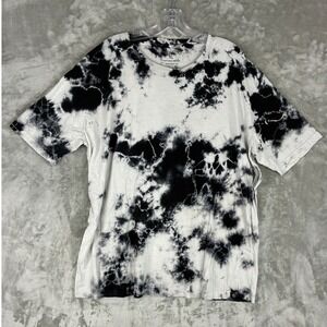 Paperbacks Mens XL Tie Dye T-Shirt Ivory Black Hand Dyed Cotton Crew Neck 600CCW